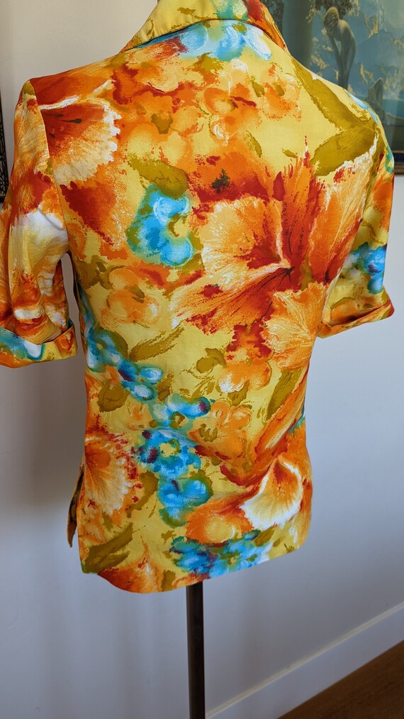 60s cotton floral blouse, 60s watercolor blouse, … - image 8