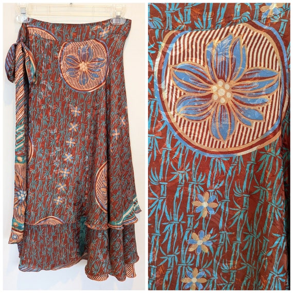 Vintage silk blend wrap skirt, boho wrap skirt, t… - image 1