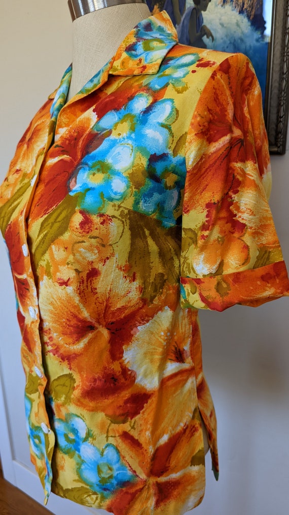 60s cotton floral blouse, 60s watercolor blouse, … - image 5