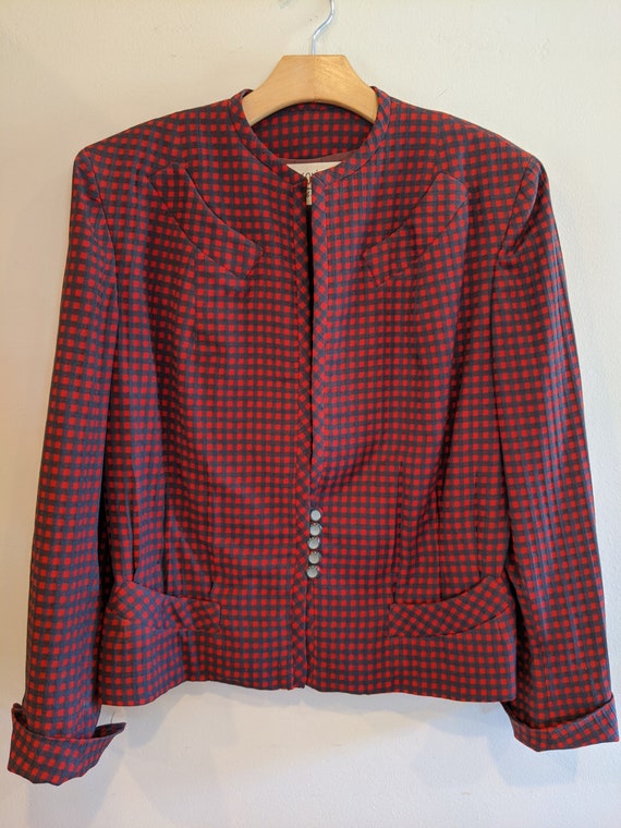 40s gabardine gingham jacket, 40s jacket, 40s, vin