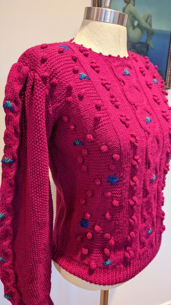 80s wool embroidered sweater, fuschia sweater, vi… - image 8