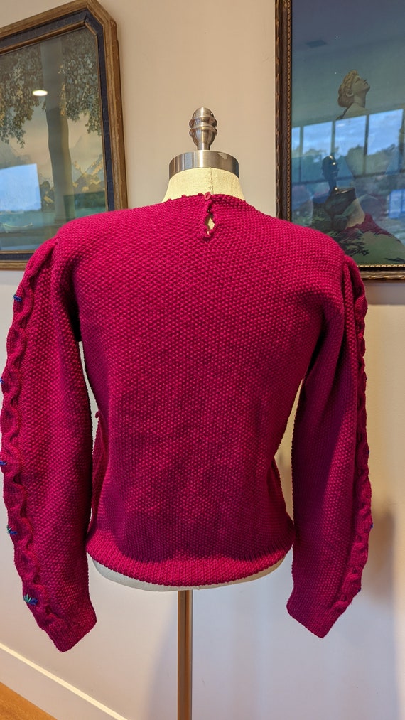 80s wool embroidered sweater, fuschia sweater, vi… - image 4