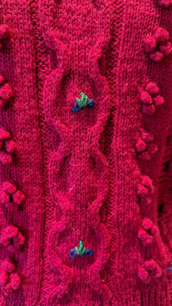 80s wool embroidered sweater, fuschia sweater, vi… - image 2