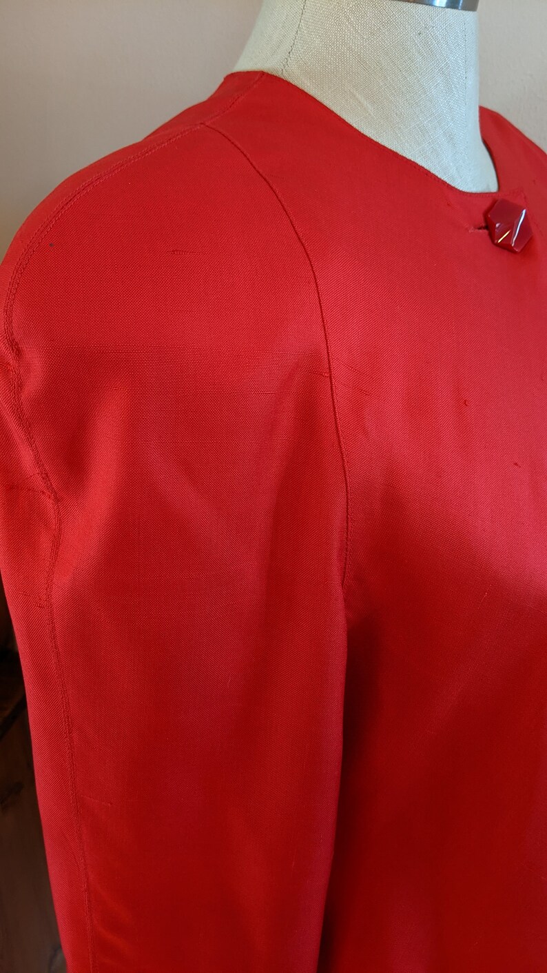 80s Paul Alexander swing jacket, 80s red silk jacket, vintage swing jacket, vintage silk jacket, red silk jacket, holiday jacket image 4