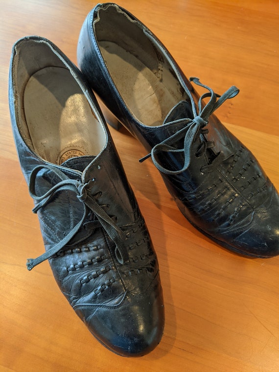 30s women's leather oxford shoes, 30s black leathe