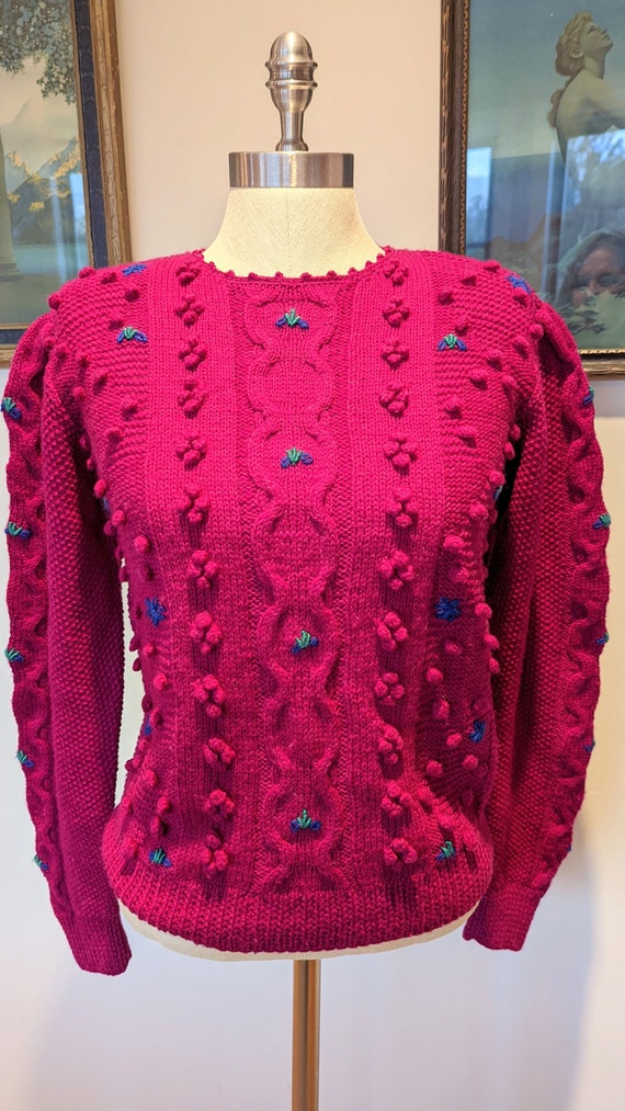 80s wool embroidered sweater, fuschia sweater, vi… - image 7