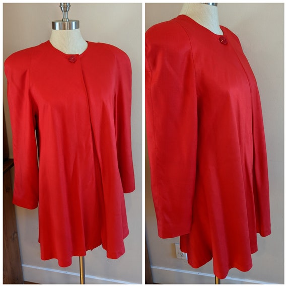 80s Paul Alexander swing jacket, 80s red silk jac… - image 1