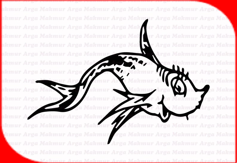 Download Dr Seuss One Fish Outline SVG svg dxf Cricut Silhouette | Etsy
