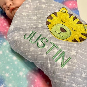 Personalized Lettered Design Embroidered Baby Swaddle Receiving Blanket