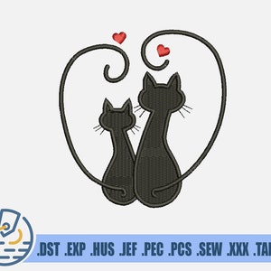 Cat Love Emboidery File - Instant Download - Beautiful Love Art For Valentine's Day - Romantic Cartoon Pets For Clothing Decoration - Heart