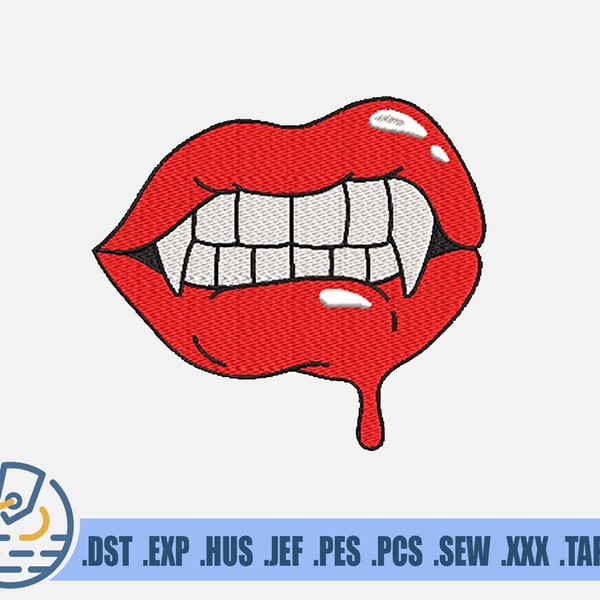 Vampire Lips Embroidery File - Instant Download - Halloween Art For Clothing Decoration - Monster Pattern For Patches - Design For Face Mask