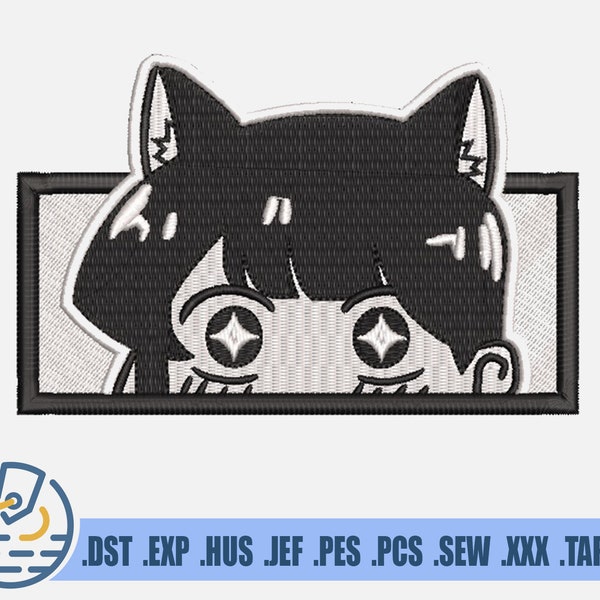 Anime Girl Embroidery File - Instant Download - Japanese Cartoon For T-Shirt Design - PES Kawaii Cat Ears - DST Manga Eyes Pattern - JEF Art