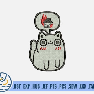 Cute White Cat Embroidery File - Instant Download - Cartoon Pet For Baby And Newborn - Funny Kitten For Clothing Decoration - Animal Pattern