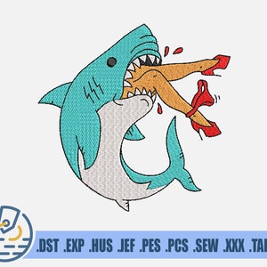 Killer Shark Embroidery File - Instant Download - Dangerous Fish For Clothing Decoration - Victim Design Pattern For Patches - Wild Animal