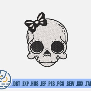 Skull Girl Embroidery File - Instant Download - Halloween Pattern For Patches - Gift For Her - Cute Skeleton For Clothing Decoration - Bow
