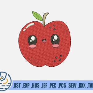 Red Apple Embroidery File - Cute Cartoon Apple For Baby and Newborn - Stitch Design - Instant Download - Kind Fruit Design - Summer Food
