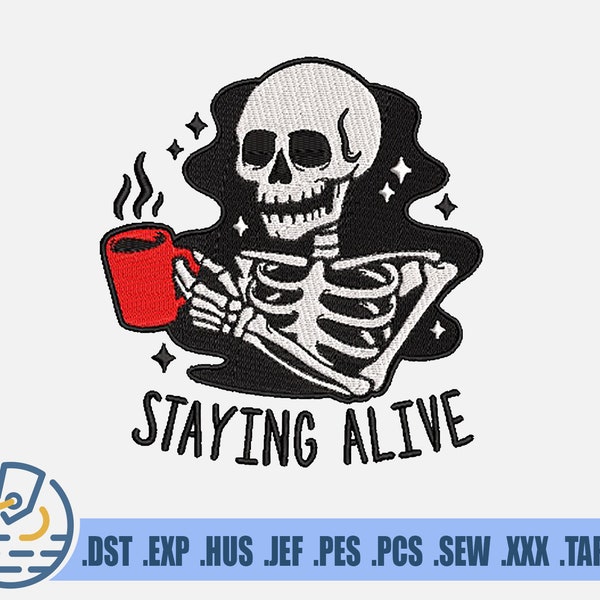 Skeleton Embroidery File - Instant Download - Halloween Pattern For Patches - Digital Cartoon Art For Clothing Decoration - Staying Alive