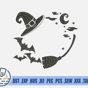 Halloween Monogram Embroidery Design - Instant Download - Magic Frame - Witch Hat - Simple Embroidery - Witch's Broom - Clothing Decoration