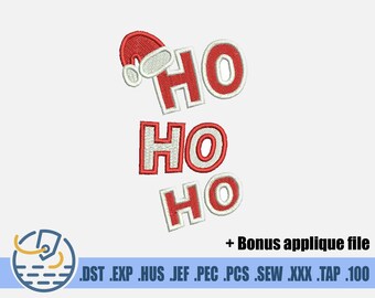 Christmas Embroidery File - Instant Download - Happy Quote Ho Ho Ho For Holiday Gift - Christmas Applique For Baby And Newborn - Santa Hat