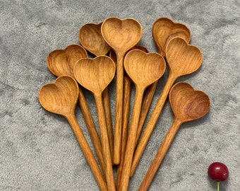 Custom Engraved Wooden Heart Measuring Spoons Personalized Wedding Gift For Couple, Handcarved Organic Kitchen Utensils, Mother's Day Gifts