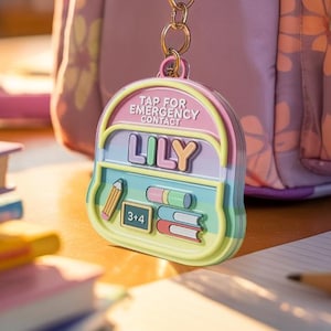 Personalized Future Teacher Emergency Contact Keychain – Custom NFC Backpack Tag with Name – School ID Safety Tag Gift for Kids Girls