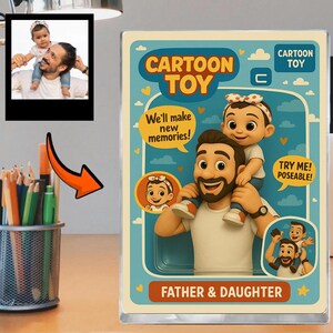 Personalized Dad and Daughter Cartoon Toy Card, Custom Father Daughter Cartoon Toy Card, Personalized Father's Day Gift, Try Me Poseable