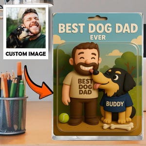 Personalized Photo Best Dog Dad Figure Acrylic Block, Figure with Pet Photo, Custom Pet & Owner Figure Card, Unique Gift for Dad and grandpa