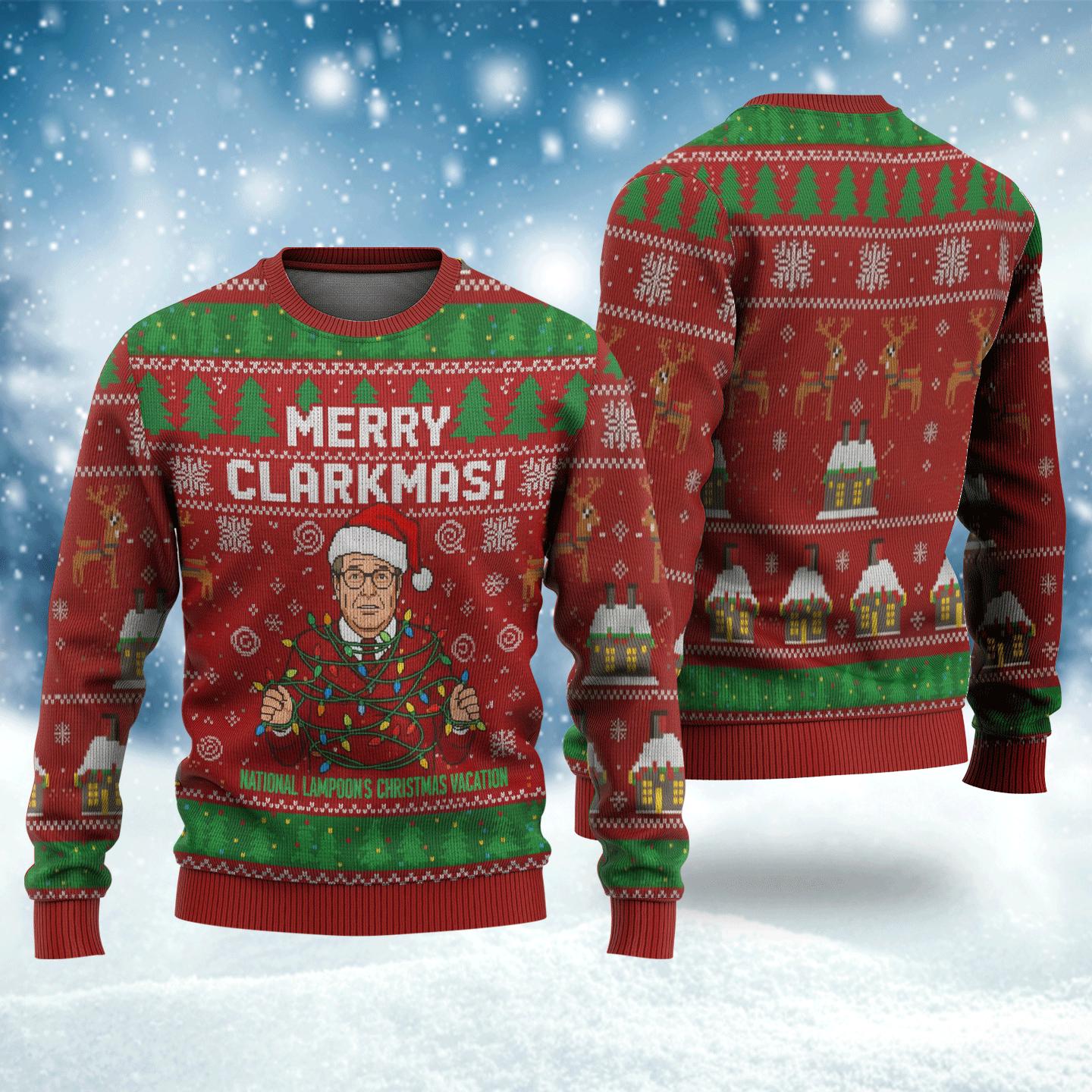 Discover Funny Christmas Movie Ugly Sweater,  Merry Clarkmas Holiday Pullover, 80s Holiday Movie Ugly Sweatshirt