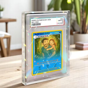 Bloc acrylique personnalisé pour la fête des pères - Cadeau personnalisé de style carte à collectionner Anime de la part d'un enfant, d'un père joueur ou d'un mari, cadeau photo souvenir
