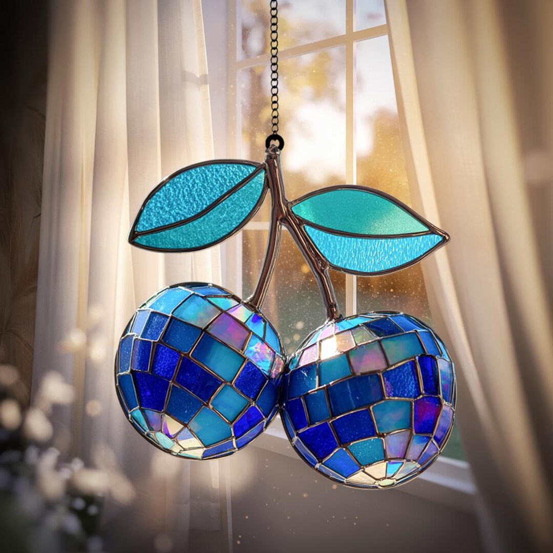 Small Berry Window Rings Blueberry Suncatcher Acrylic Window Hanging, Mosaic Style Fruit Decor ...