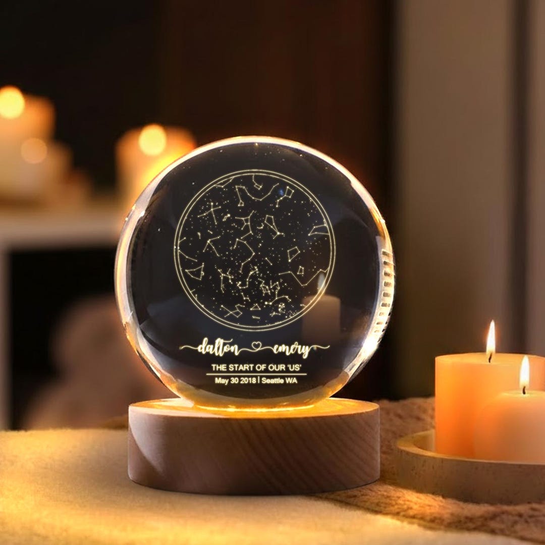 Custom Star Map Crystal Ball LED Night Light, the Night We Met Sky Map ...