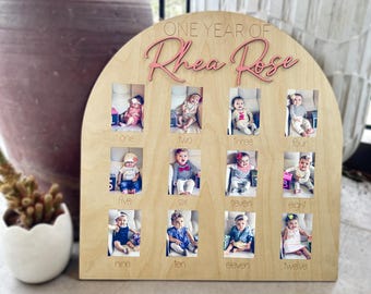 Personalized Monthly Milestone Photo Board, Baby First Year Memory Display, 1st Birthday Growth Collage, My First Year Sign
