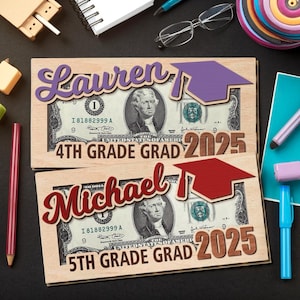 Portamonete personalizzato per la laurea, diploma di scuola media, diploma di scuola superiore, regalo per la classe del 2025, regalo per l'ottavo anno di scuola