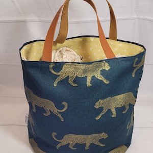 Große CRAFT PROJECT Tasche mit künstlichen Griffen, große Stricktasche, Häkeltasche, Leopard design Handwerk Geschenk