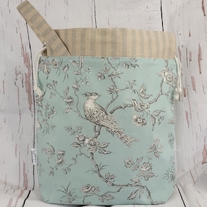 Large vintage style CRAFT PROJECT bag with grab handle and drawstring ties + optional matching notions pouch