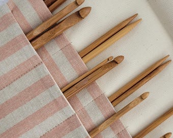 Double row case for CROCHET HOOKS, Furls or DPNs, handmade in red French linen