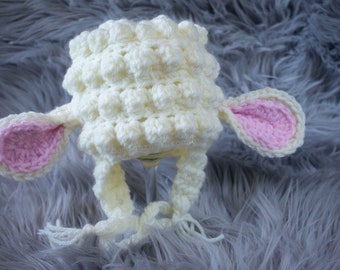 Crochet Lamb Hat, Ready to Ship