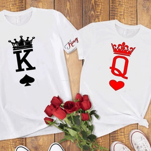 King and Queen Tees/K and Q Shirts/Queen of Hearts Shirt/ Matching Couple T-Shirts/ Valentines Day Galentines Day Gifts/Gift for couples