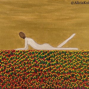 Original Art Print, Red and Gold Whimsical Wall Art, Art Work