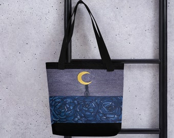 Tragetasche, Badetasche in blauen Rosen, Original Kunstwerk, Blau