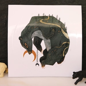 Orso, adesivi rotondi, vinile, lucido, illustrazione, ritratto, animali, adesivi, etichette, 76mm