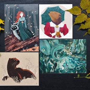 Set di 4 carte, benissimo  Assortimento di cartoline illustrate stampate, cartoline postali