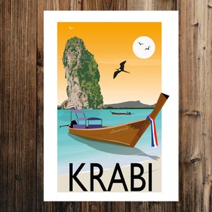 Koh Poda, Krabi, Thailand Travel Print / Vintage Style Print A2 /A3 / A4