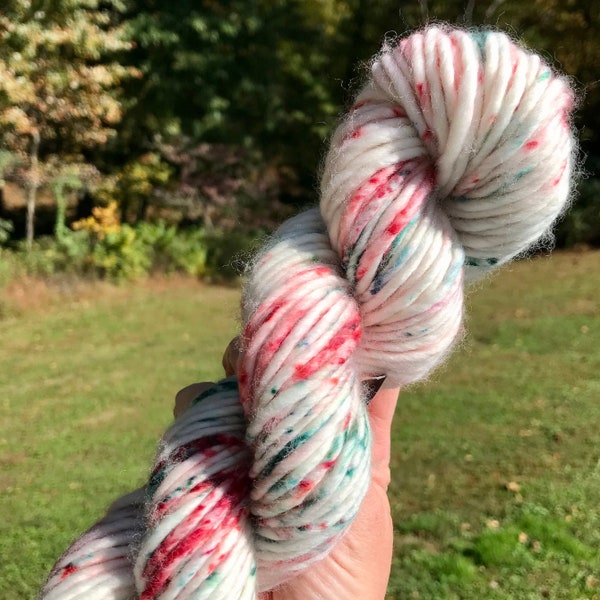 Hand Dyed Yarn|Super Bulky Weight|100 % Superwash Merino|"Holly Jolly"