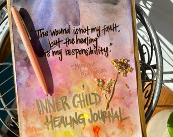 Lined Cahier Journal (Natural/Tan) for Inner Child Healing & Inner Work | Original Mixed Media Cover Artwork