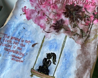 Lined Journal (Natural/Tan) for Inner Child Healing & Inner Work  | Original Feminine Mixed Media Cover Artwork