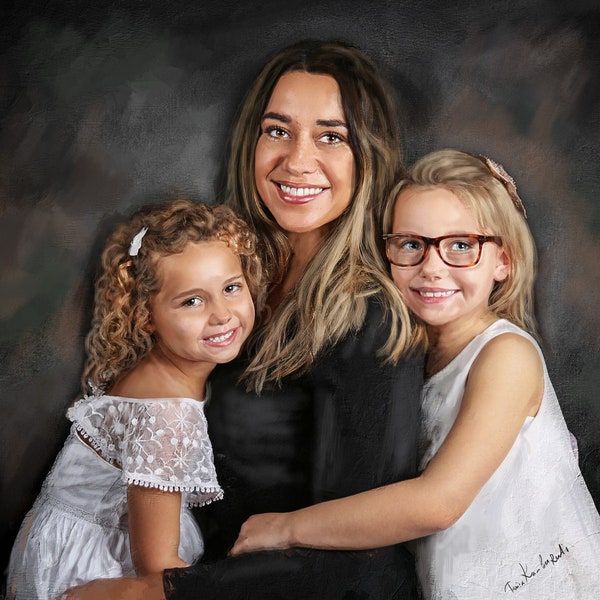 Custom Family Oil Handpainted Portrait on canvas, Add Loved Ones from Photos, Personalized gift, Photorealistic Commissioned Portrait