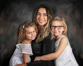Custom Family Oil Hand-painted Portrait on Canvas, Add Loved Ones from Photos, Personalized gift, Photorealistic Commissioned Portrait