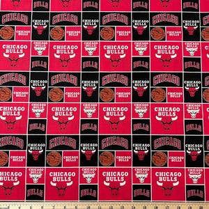Chicago Bulls NBA Basketball, LICENSED Blocks / Patch Design, 100% Cotton Fabric, widths are 43”, New