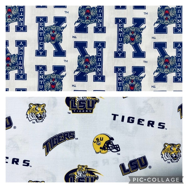 RARE Vintage University of Kentucky Wildcats or LSU Tigers, 100% Cotton Fabric, Hard To Find, OOP (Out of Print) New